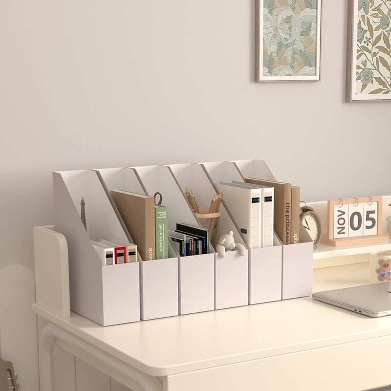 EXYGLO 12 Pack White Magazine File Holder, Cardboard Magazine Rack with Label, Foldable Storage Organizer Box for Book, Documents, 9.9x3.3x12 Inches - Image 4